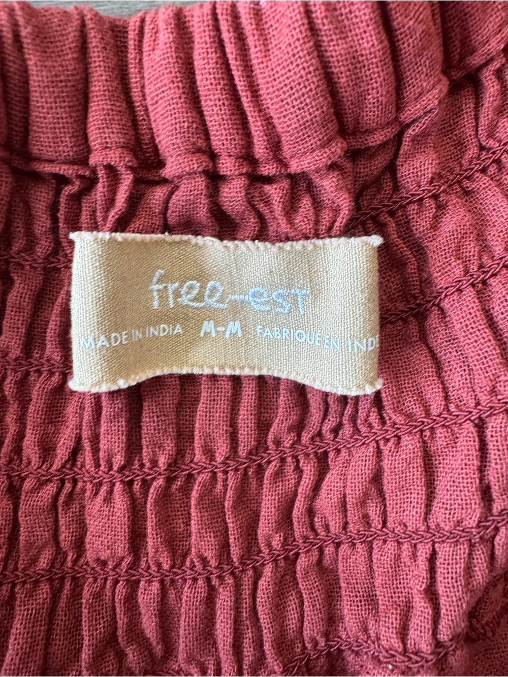 Free People Free-Est Smocked Wide-Leg Pants - Brick Red Sz M - Picture 3 of 5
